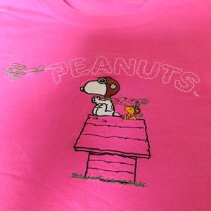 Snoopy and Woodstock Embroidered Pink Tshirt